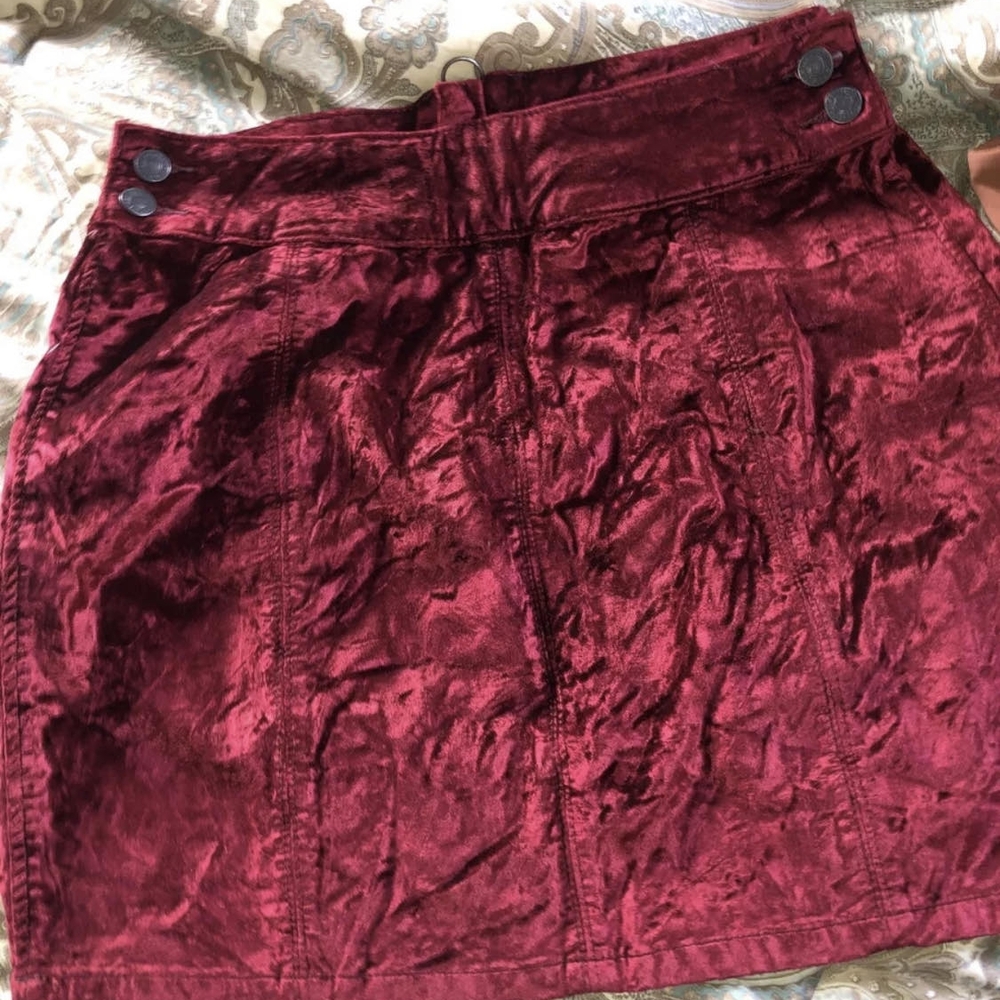 Free People Red Ruched Pencil Mini Skirt